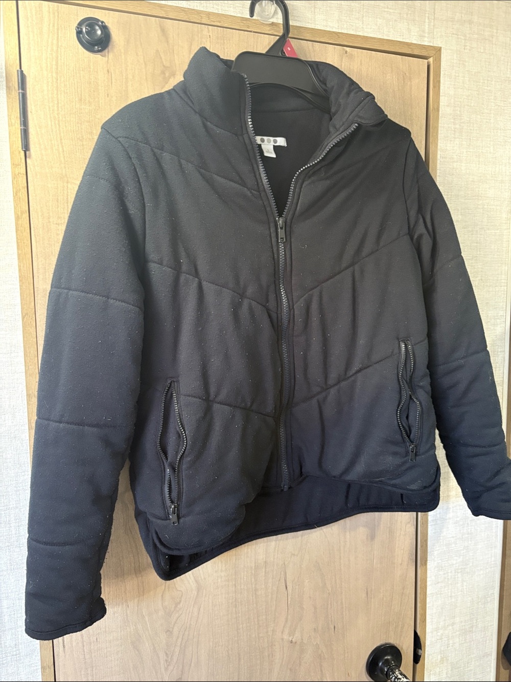 Three Dots Black Quilted Full-Zip Puffer Jacket